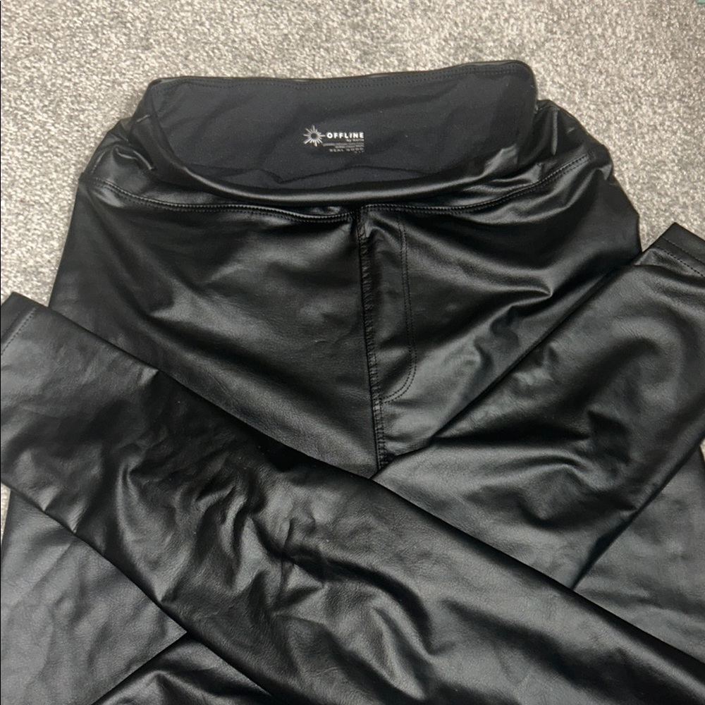 Offline by Aerie Black Faux Leather Leggings